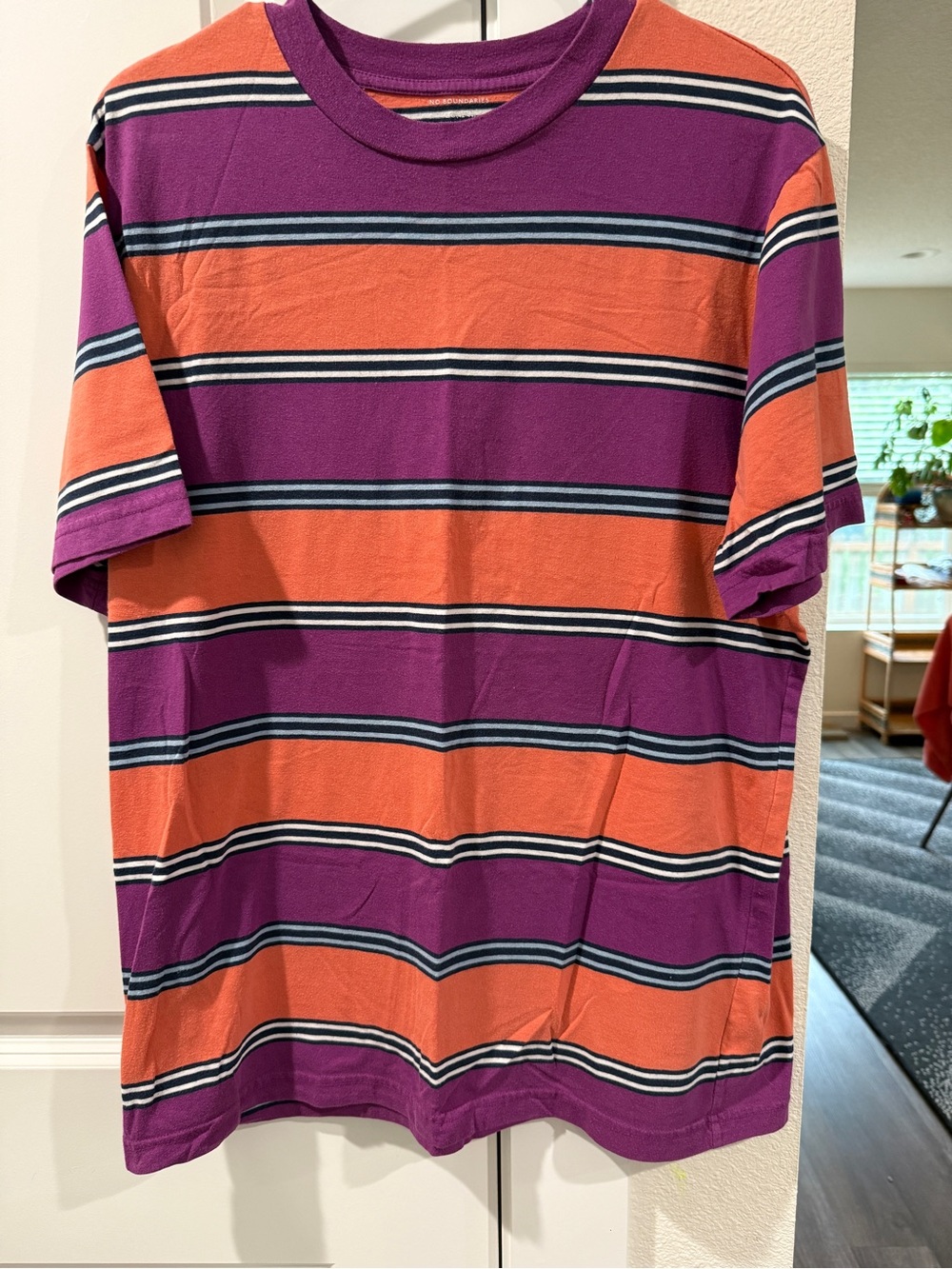 Retro Men's Purple & Orange Striped Crewneck T-Shirt